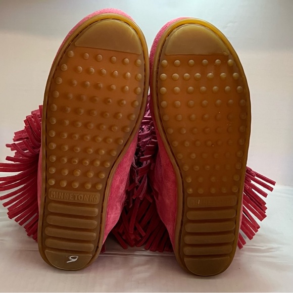 MINNETONKA Moccasin 3 Layer PINK Fringe Suede Boots Shoes Zip Girls 4 •MUST SEE• - Picture 10 of 12